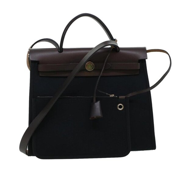 HERMES Herbag Zip PM Hand Bag Canvas 2way Black Auth am4398 - Picture 1 of 16